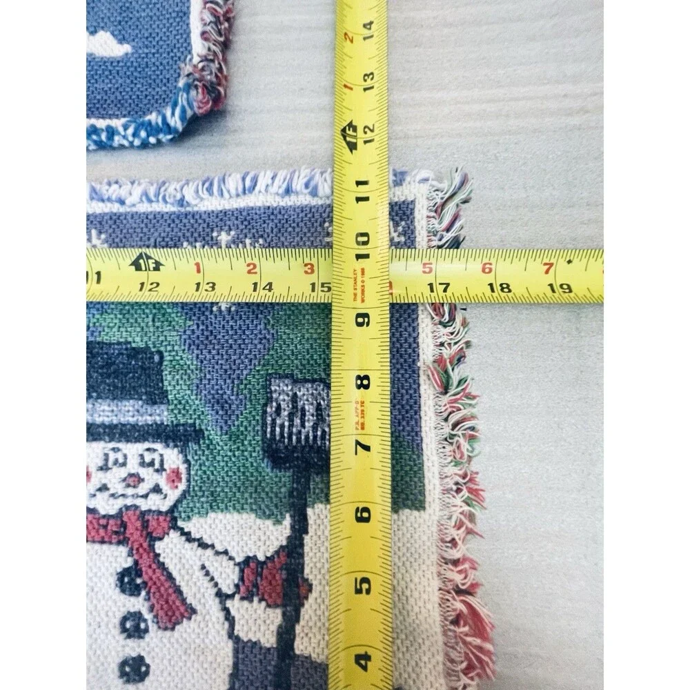 Snowman Tapestry Placemats Set of 4 Fringe Edges Winter Christmas Decor 17.5